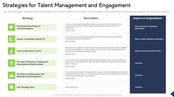 Strategies For Talent Management And Engagement Ppt Infographic Template Styles PDF