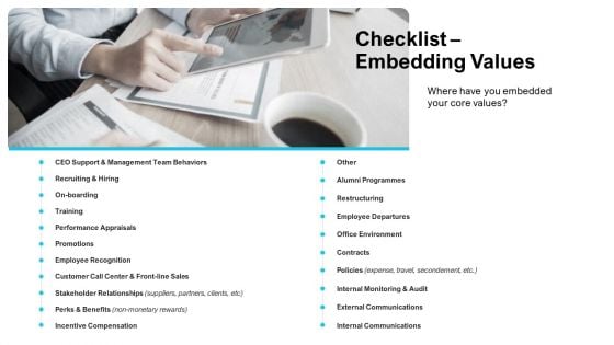 Strategies Improving Corporate Culture Checklist Embedding Values Portrait PDF