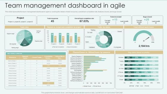 Strategies Of Agile Development To Enhance Processes Team Management Dashboard In Agile Graphics PDF