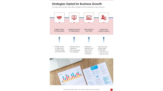 Strategies Opted For Business Growth One Pager Documents