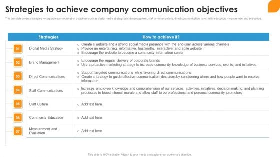Strategies To Achieve Company Communication Objectives Ppt Show Layout PDF Strategies To Achieve Company Communication Objectives Ppt Show Layout PDF