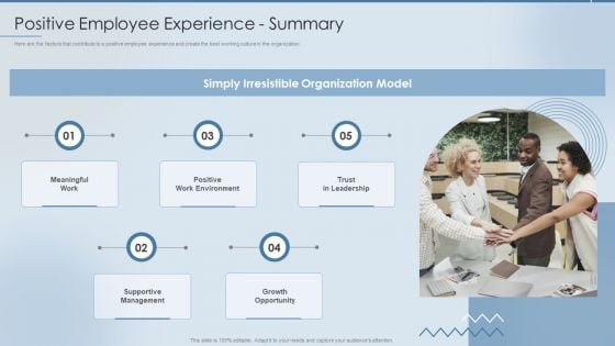 Strategies To Attract And Retain Positive Employee Experience Summary Slides PDF