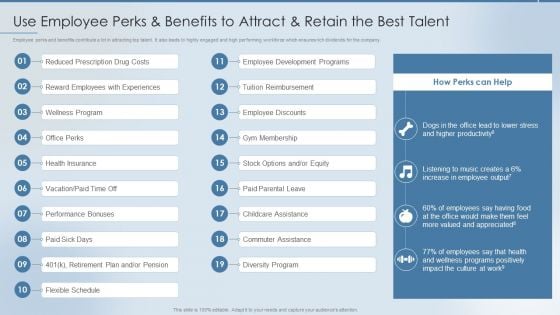 Strategies To Attract And Retain Use Employee Perks And Benefits To Attract And Retain Elements PDF