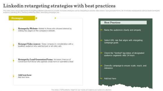 Strategies To Attract Customers And Lead Generation Linkedin Retargeting Strategies With Best Practices Slides PDF