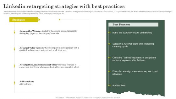 Strategies To Attract Customers And Lead Generation Linkedin Retargeting Strategies With Best Practices Slides PDF Strategies To Attract Customers And Lead Generation Linkedin Retargeting Strategies With Best Practices Slides PDF