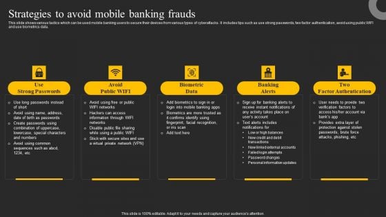 Strategies To Avoid Mobile Banking Frauds Ppt Show Layout PDF