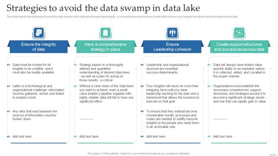 Strategies To Avoid The Data Swamp In Data Lake Data Lake Creation With Hadoop Cluster Slides PDF