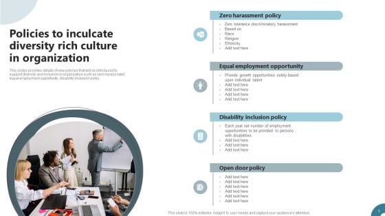 Strategies To Deploy Diversity In Workplace Policies To Inculcate Diversity Rich Culture In Organization Template PDF