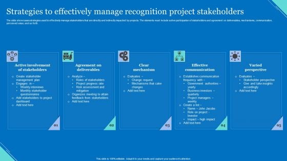 Strategies To Effectively Manage Recognition Project Stakeholders Information PDF