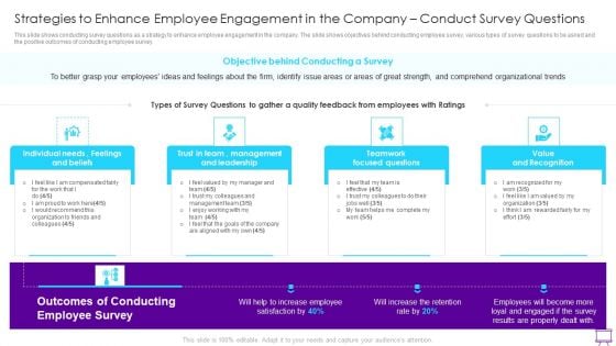 Strategies To Enhance Employee Engagement Conduct Survey Questions Microsoft PDF