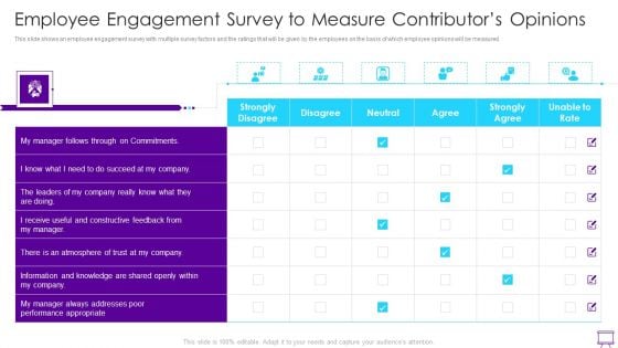 Strategies To Enhance Employee Engagement Employee Engagement Survey To Measure Contributors Opinions Ideas PDF