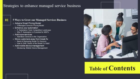 Strategies To Enhance Managed Service Business Table Of Contents Information PDF