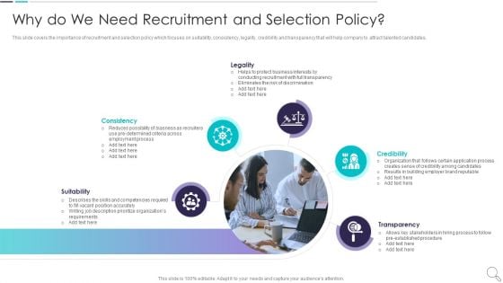 Strategies To Enhance Recruitment Why Do We Need Recruitment And Selection Policy Infographics PDF