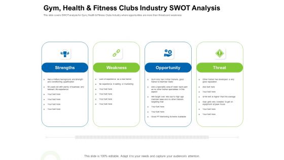 Strategies To Enter Physical Fitness Club Business Gym Health And Fitness Clubs Industry Swot Analysis Information PDF