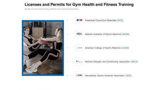 Strategies To Enter Physical Fitness Club Business Licenses And Permits For Gym Health And Fitness Training Icons PDF