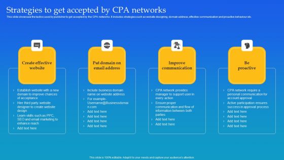 Strategies To Get Accepted By CPA Networks Ppt Infographic Template Model PDF