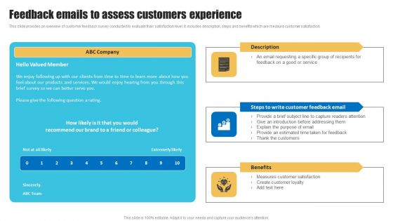 Strategies To Improve Customer Support Services Feedback Emails To Assess Customers Experience Brochure PDF