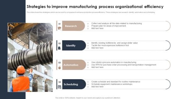 Strategies To Improve Manufacturing Process Organizational Efficiency Icons PDF