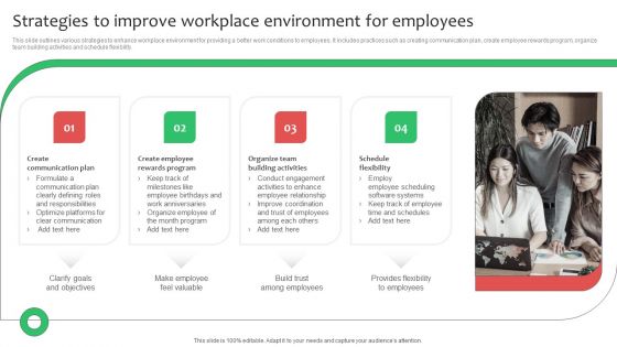 Strategies To Improve Workplace Environment For Employees Ppt Pictures Designs Download PDF