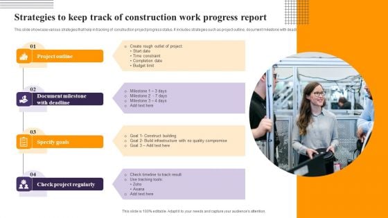 Strategies To Keep Track Of Construction Work Progress Report Infographics PDF