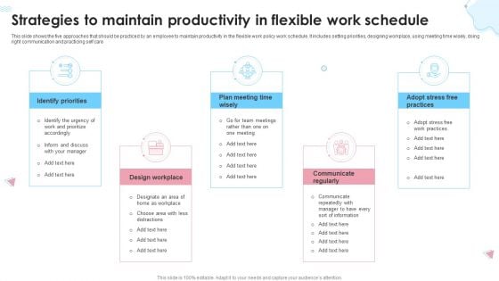Strategies To Maintain Productivity In Flexible Work Schedule Ppt Styles Graphic Tips PDF Strategies To Maintain Productivity In Flexible Work Schedule Ppt Styles Graphic Tips PDF