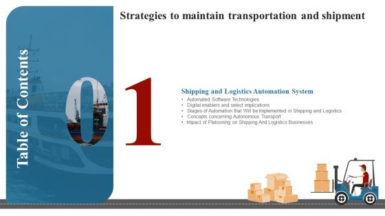 Strategies To Maintain Transportation And Shipment For Table Of Contents Ppt Inspiration Show PDF