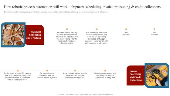 Strategies To Maintain Transportation How Robotic Process Automation Will Work Shipment Scheduling Ppt Portfolio Inspiration PDF