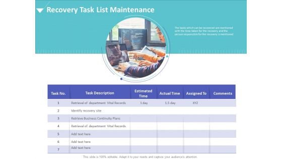 Strategies To Mitigate Cyber Security Risks Recovery Task List Maintenance Ppt Infographics Designs Download PDF