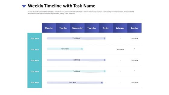 Strategies To Mitigate Cyber Security Risks Weekly Timeline With Task Name Ppt Styles Good PDF