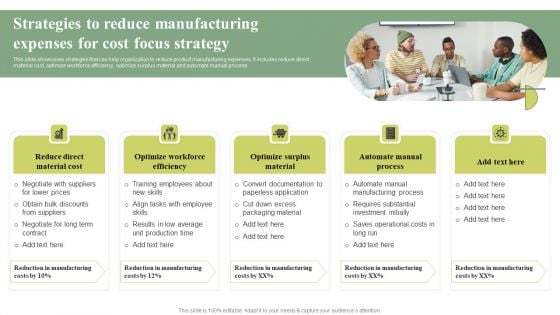 Strategies To Reduce Manufacturing Expenses For Cost Leadership Differentiation Strategy Background PDF