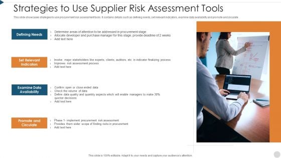 Strategies To Use Supplier Risk Assessment Tools Slides PDF Strategies To Use Supplier Risk Assessment Tools Slides PDF