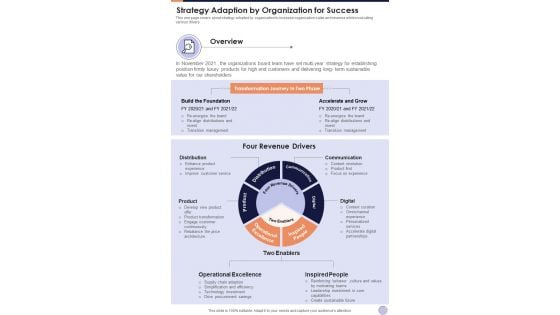 Strategy Adaption By Organization For Success One Pager Documents