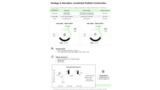 Strategy And Allocation Investment Portfolio Construction One Pager Documents