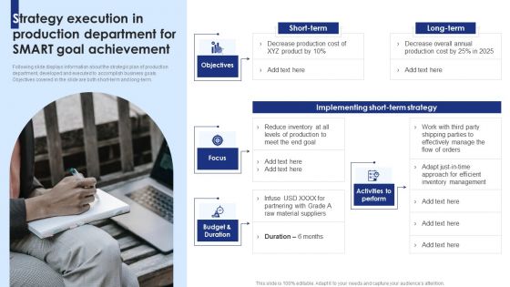 Strategy Execution In Production Department For Smart Goal Achievement Brochure PDF
