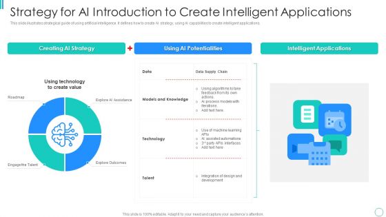 Strategy For AI Introduction To Create Intelligent Applications Clipart PDF