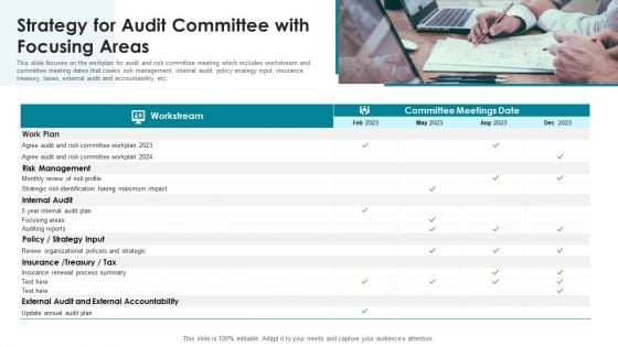 Strategy For Audit Committee With Focusing Areas Ppt PowerPoint Presentation File Portrait PDF
