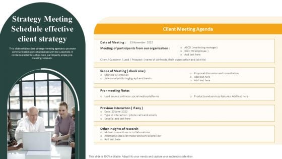 Strategy Meeting Schedule Effective Client Strategy Ppt File Shapes PDF