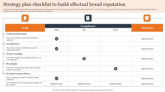 Strategy Plan Checklist To Build Effectual Brand Reputation Infographics PDF