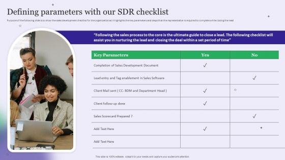 Strategy Playbook For Pharmaceutical Sales Representative Defining Parameters With Our Sdr Checklist Formats PDF