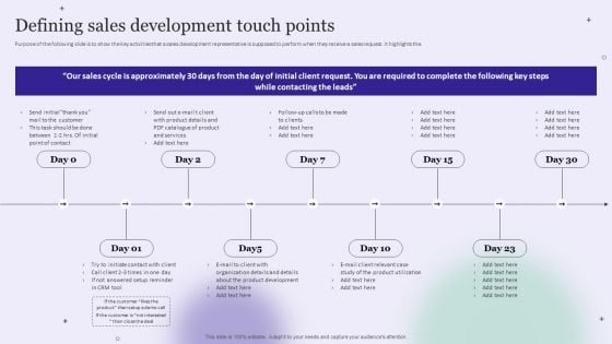 Strategy Playbook For Pharmaceutical Sales Representative Defining Sales Development Touch Points Diagrams PDF