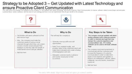 Strategy To Be Adopted 3 Get Updated With Latest Technology And Ensure Proactive Client Communication Ppt Icon Layout PDF