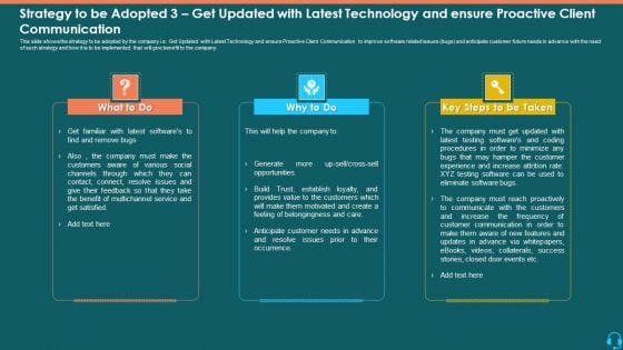 Strategy To Be Adopted 3 Get Updated With Latest Technology And Ensure Proactive Client Communication Slides PDF