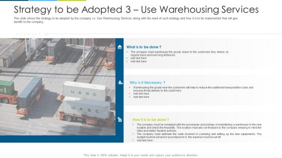 Strategy To Be Adopted 3 Use Warehousing Services Ppt Infographics Display PDF