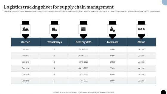 Strategy To Enhance Supply Chain Operations Logistics Tracking Sheet For Supply Chain Management Brochure PDF Strategy To Enhance Supply Chain Operations Logistics Tracking Sheet For Supply Chain Management Brochure PDF