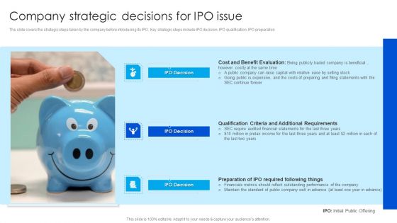 Strategy To Raise Funds Company Strategic Decisions For Ipo Issue Background PDF