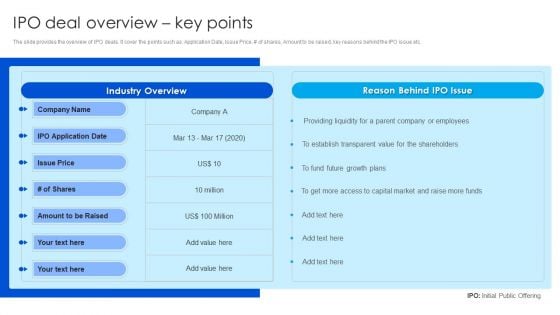 Strategy To Raise Funds Ipo Deal Overview Key Points Infographics PDF