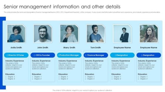 Strategy To Raise Funds Senior Management Information And Other Details Themes PDF