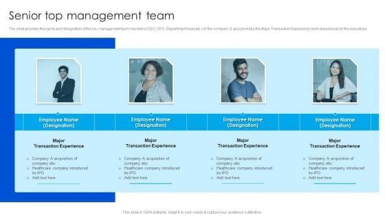 Strategy To Raise Funds Senior Top Management Team Brochure PDF