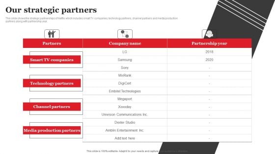 Streaming Platform Company Outline Our Strategic Partners Introduction PDF