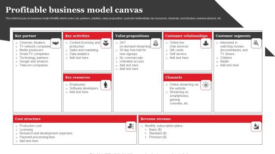 Streaming Platform Company Outline Profitable Business Model Canvas Mockup PDF